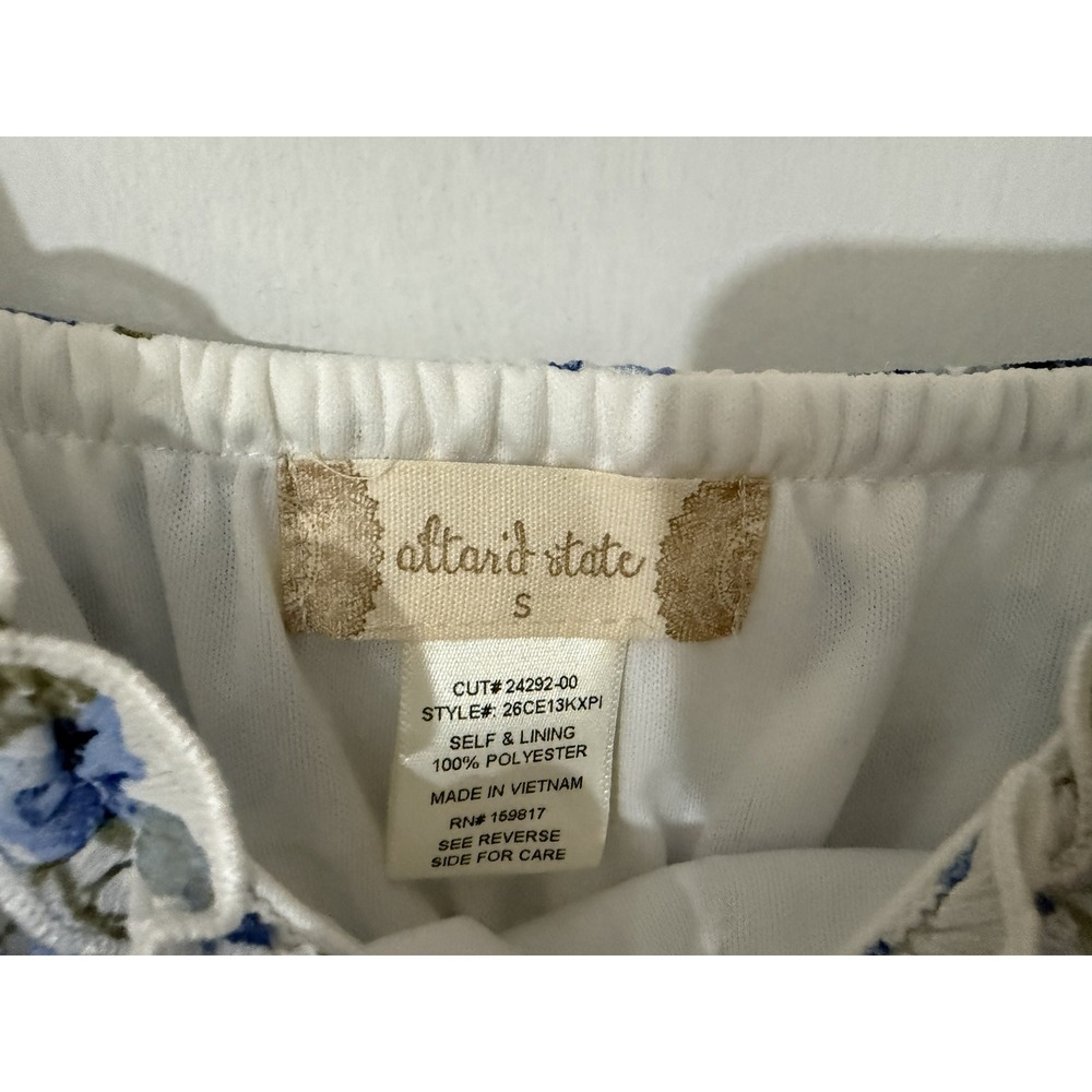 Altar'd State Blue White Floral Smocked Tiered Ruffle Mini Dress Small - Picture 4 of 4